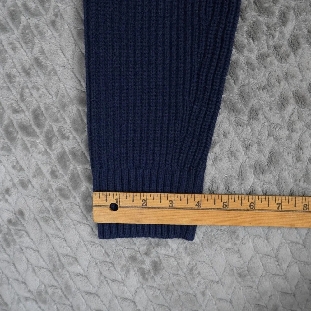 L.L.Bean Quarter Zip Sweater Mens 1X Blue Shaker Knit Chevron Cotton Blend